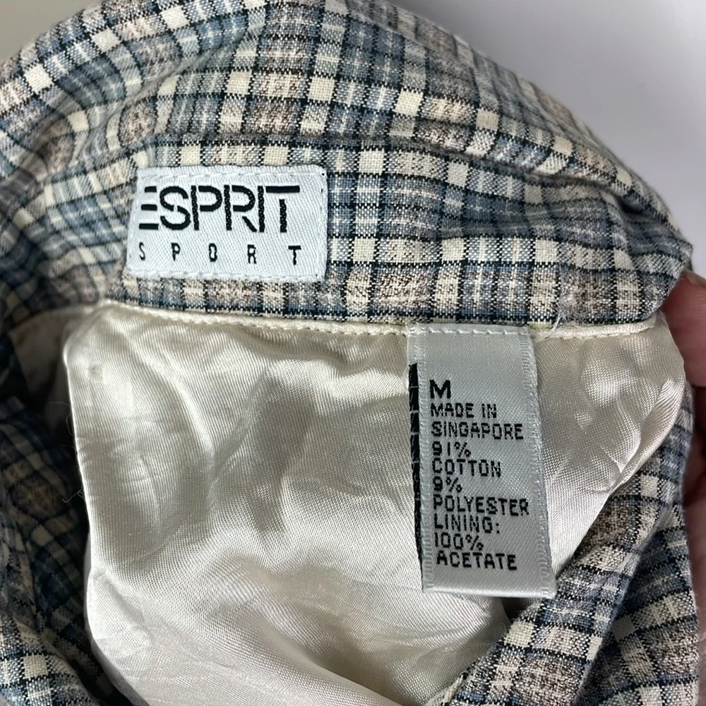 Vintage Esprit Sport Cropped Blazer Jacket Blue Plaid - Picture 5 of 14